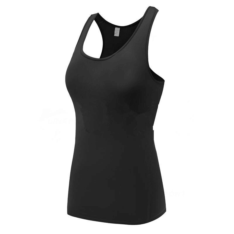 Women's sleeveless black sports top, quick-dry and stretchable, ideal for running, cycling, and high-intensity workouts.